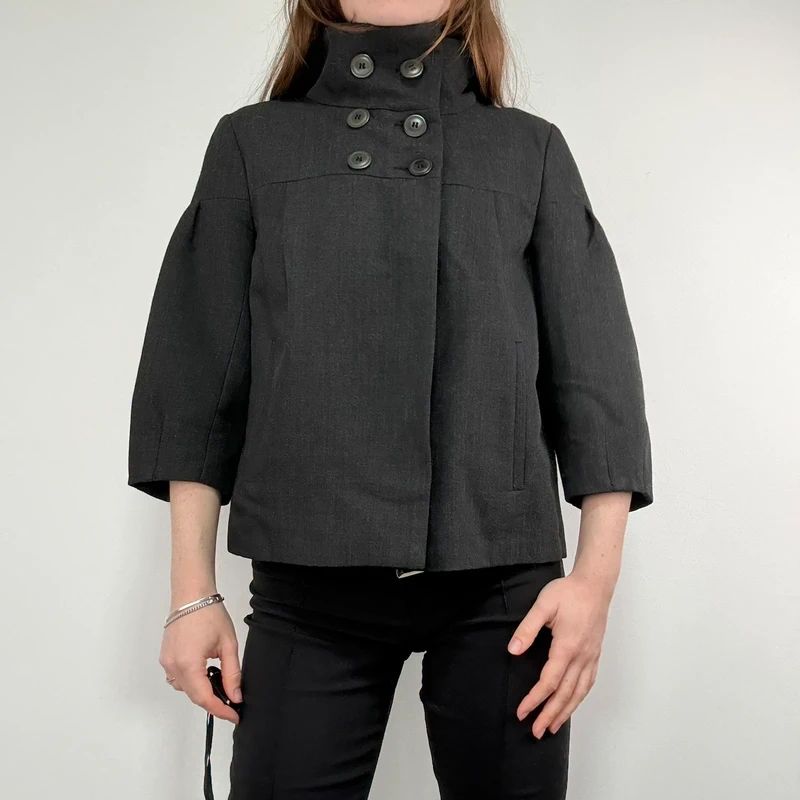 Grey structured boxy high neck jacket