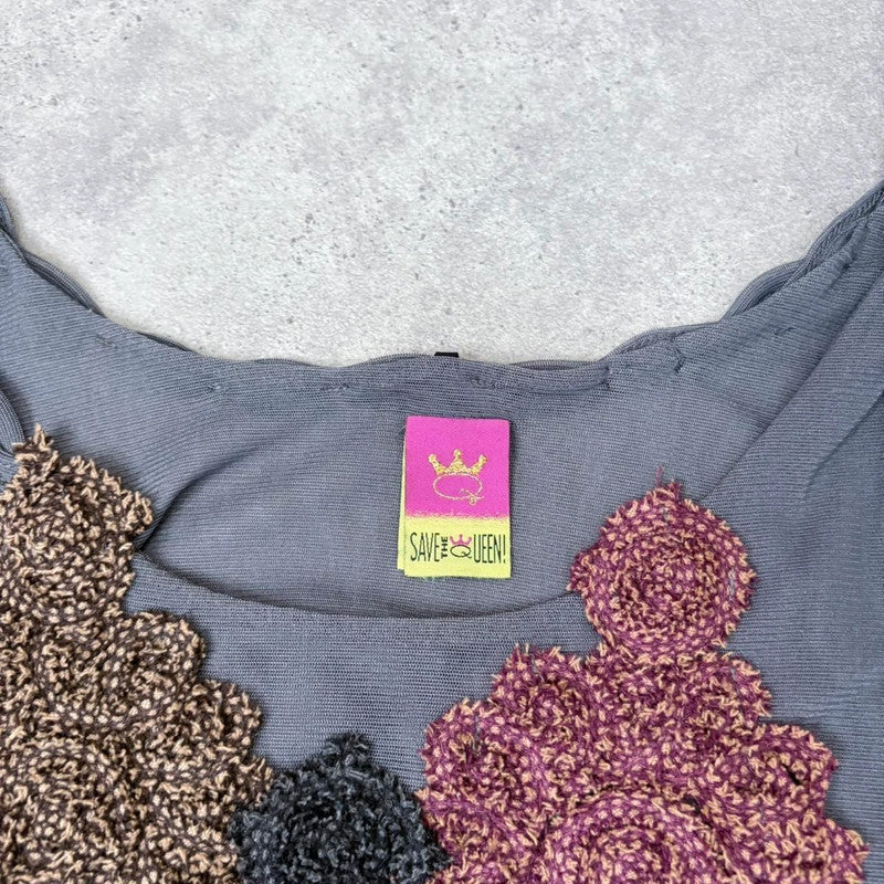 grey plated Save the Queen mesh dress