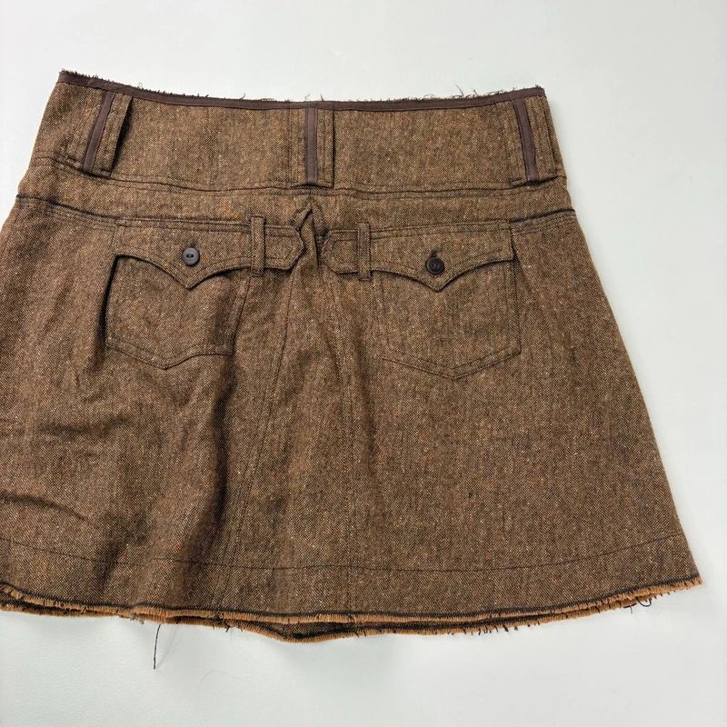 brown utility zip pleated midi skirt