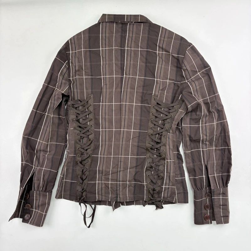 Brown tartan Asymmetric corset Shirt