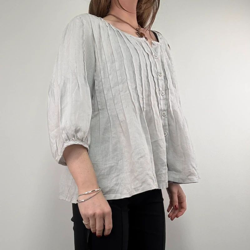 french grey pleated linen shirt