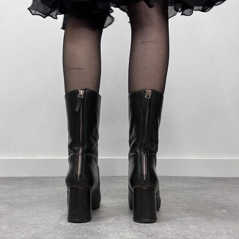 black leather square heel boots