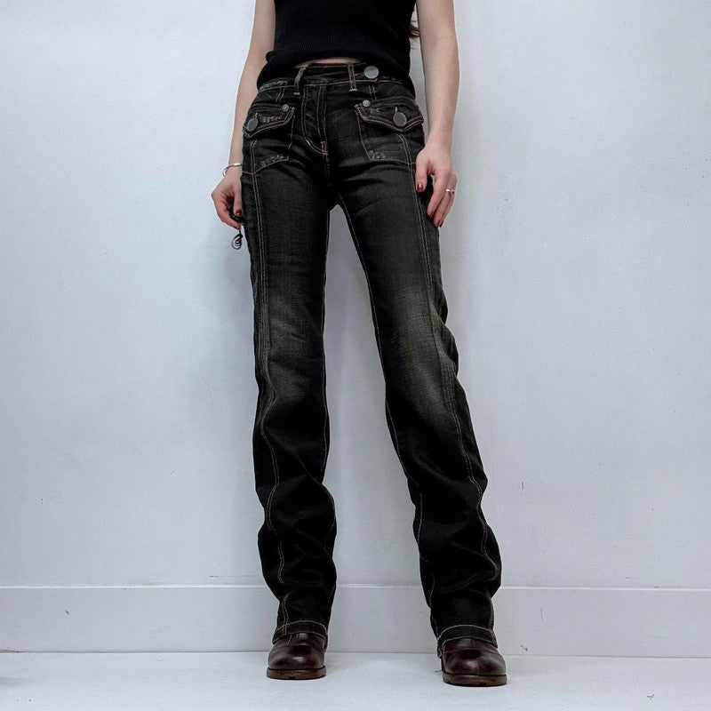 straight leg dark denim cargo jeans