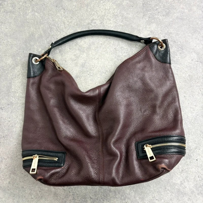 Leather slouchy zipper hobo shoulder bag