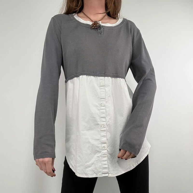 flared white shirt layered long sleeve top