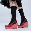 red gingham wedge heels