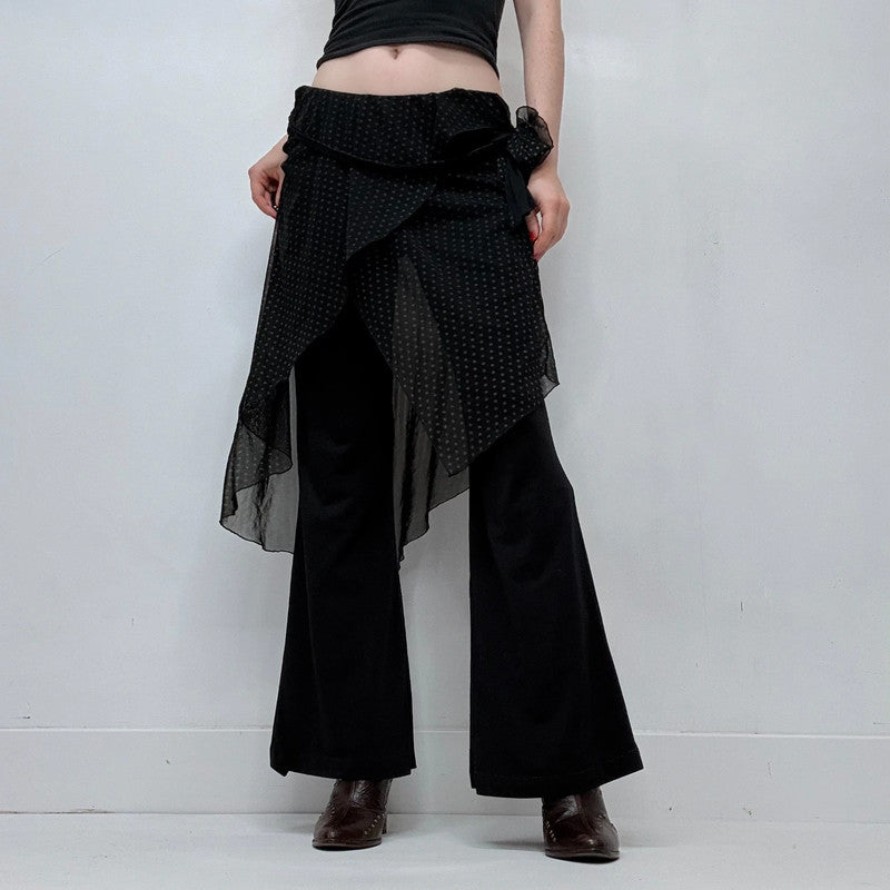 black layered polkadot skirt trousers
