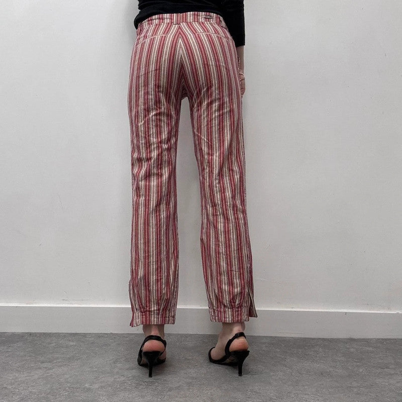 pinstripe lowrise zip flare cuff pants
