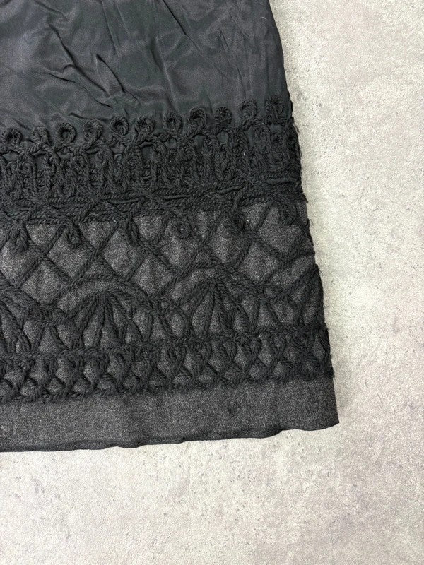 black silk embroidered napoleonic wool midi skirt