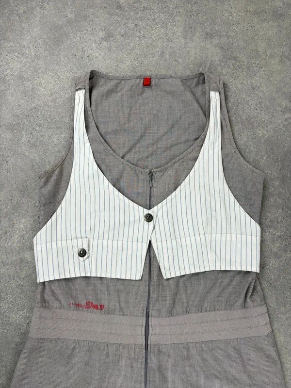 Grey pinstriped layered waistcoat dress