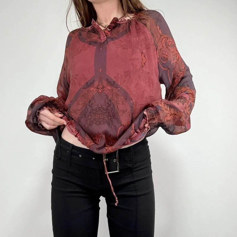 puff slouchy paisley burgundy blouse