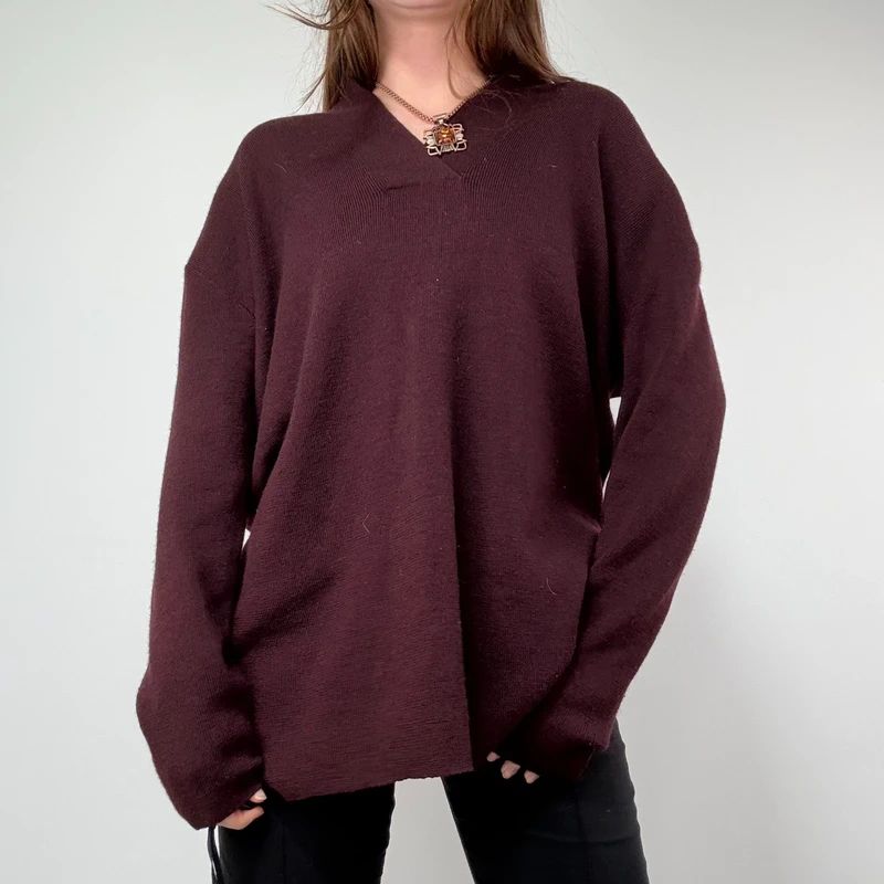 burgundy knitted slouchy wool jumper