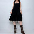 black layered pleated midi dress
