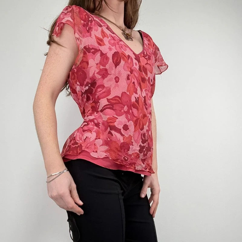 floral silk watercolour print flutter blouse