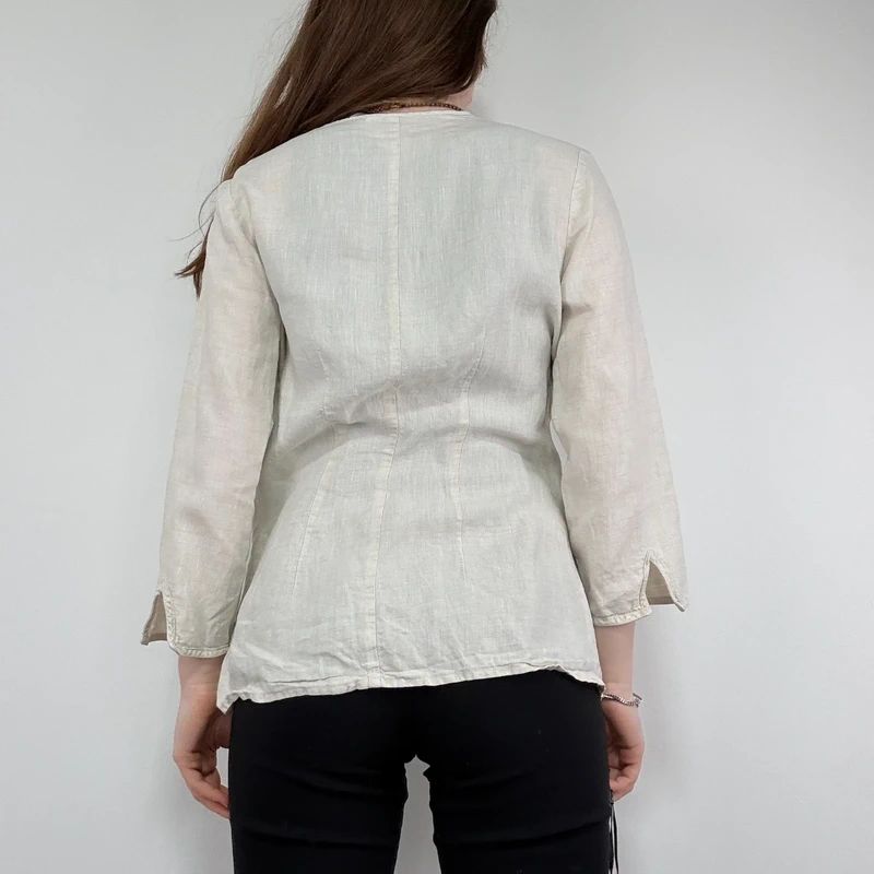 cream linen flared tie up shirt