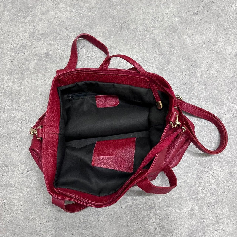 red leather slouchy shoulder bag