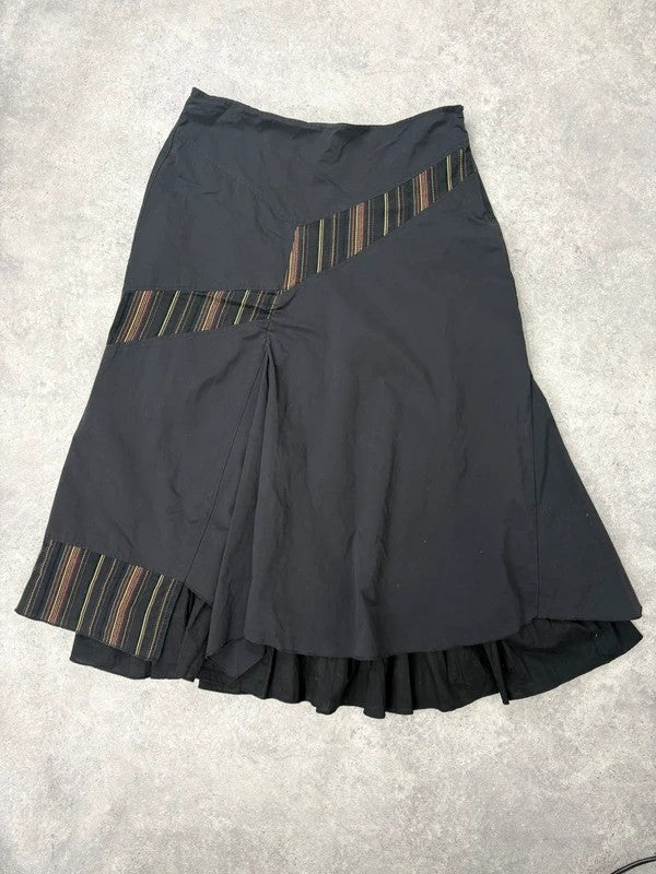 Black flared pleated pinstriped layered maxi skirt