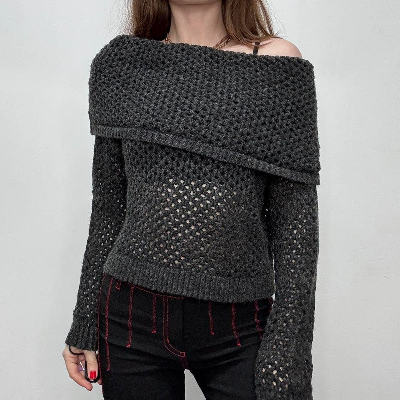 chunky sheer knit fold over jumper