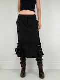 Black grunge a-line midi skirt