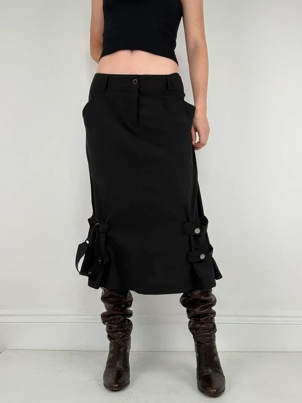 Black grunge a-line midi skirt