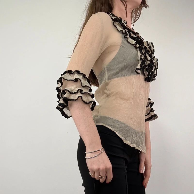 Lace Silk Ruffle Blouse