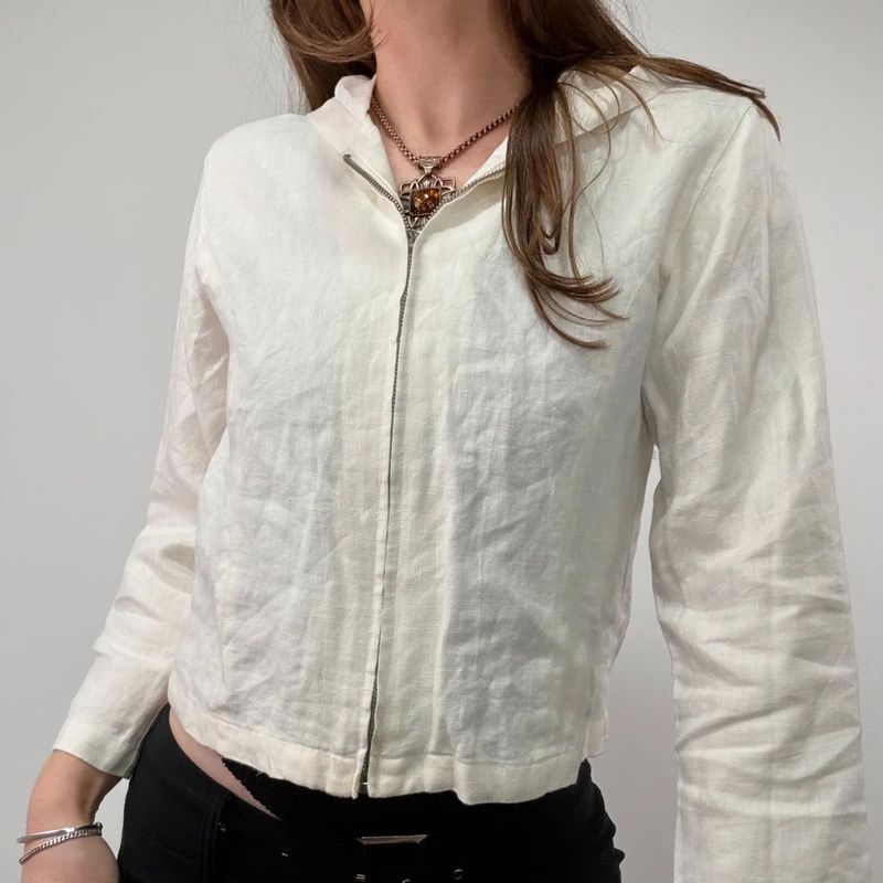 White Linen mini cropped shirt