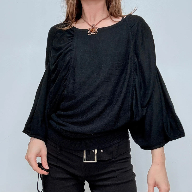 black knit gathered draped batwing jumper