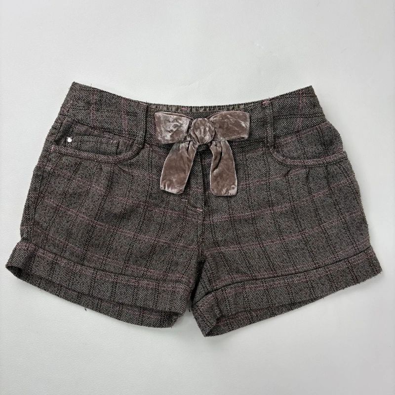 brown tweed velvet bow mini skirts