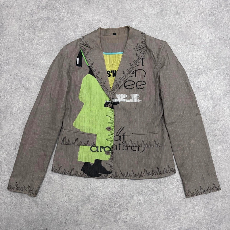 khaki pinstripe graphic printed blazer jacket