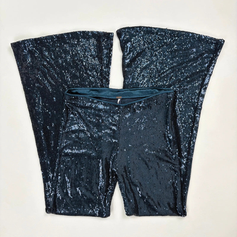 blue sequin metalic Free People flares