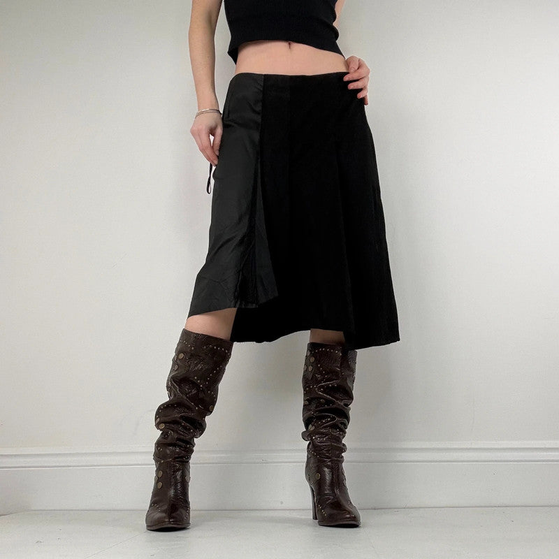 black panelled pleated midi skirt