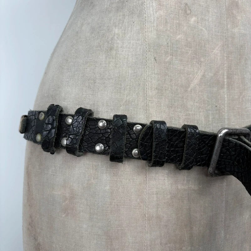 black leather eyelet cargo grunge belt