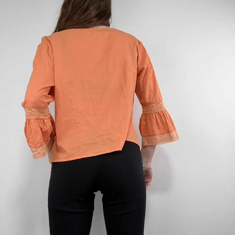 flared orange lace cotton blouse