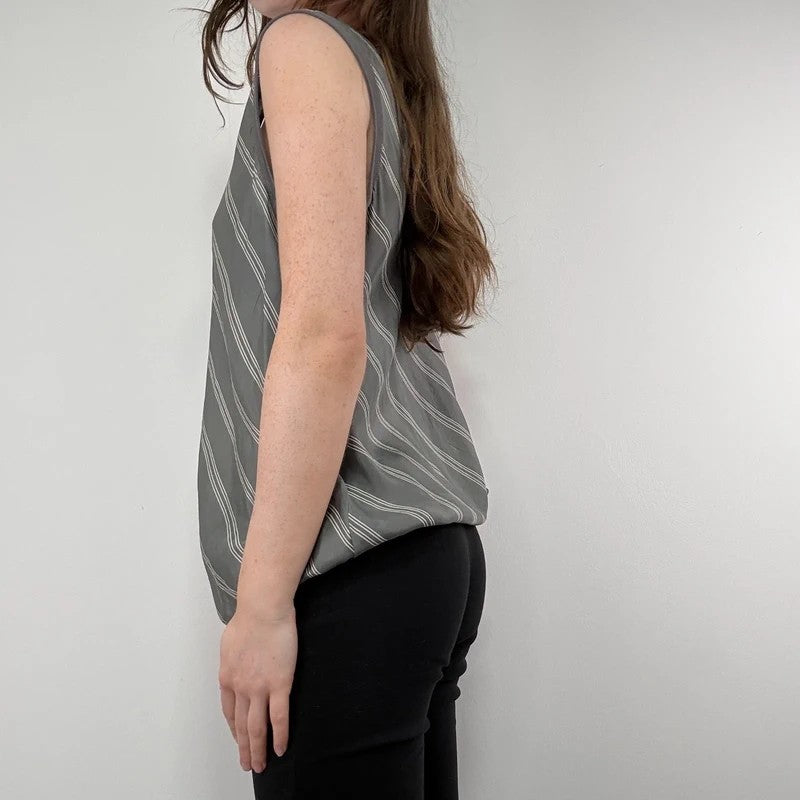pinstripe silk slouchy grey vest top