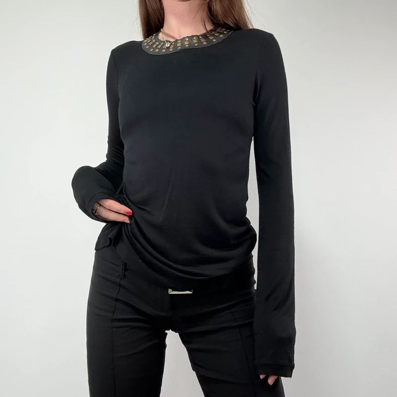 Kate moss for topshop Black Studded Leather T-Shirt