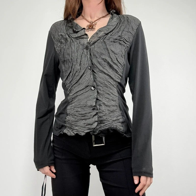 Button through textured cardigan with jersey flare sleeve