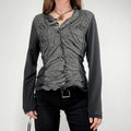 Button through textured cardigan with jersey flare sleeve