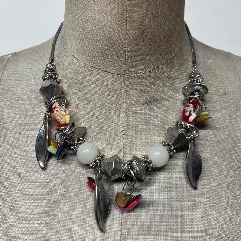 grunge silver charm necklace