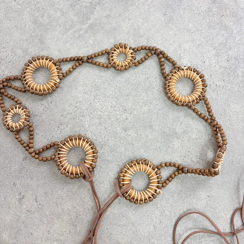 Woven beaded tie up waist belt