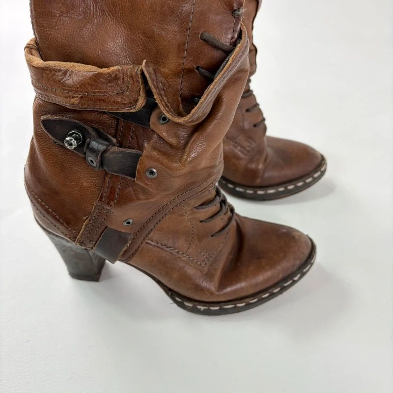 tan leather buckle gothic steampunk military boots