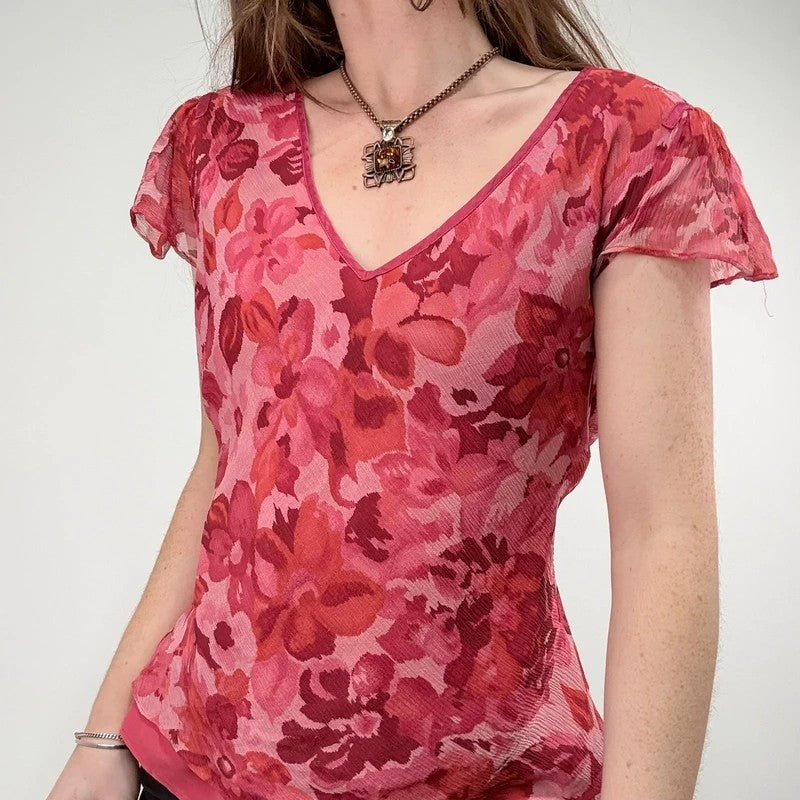 floral silk watercolour print flutter blouse