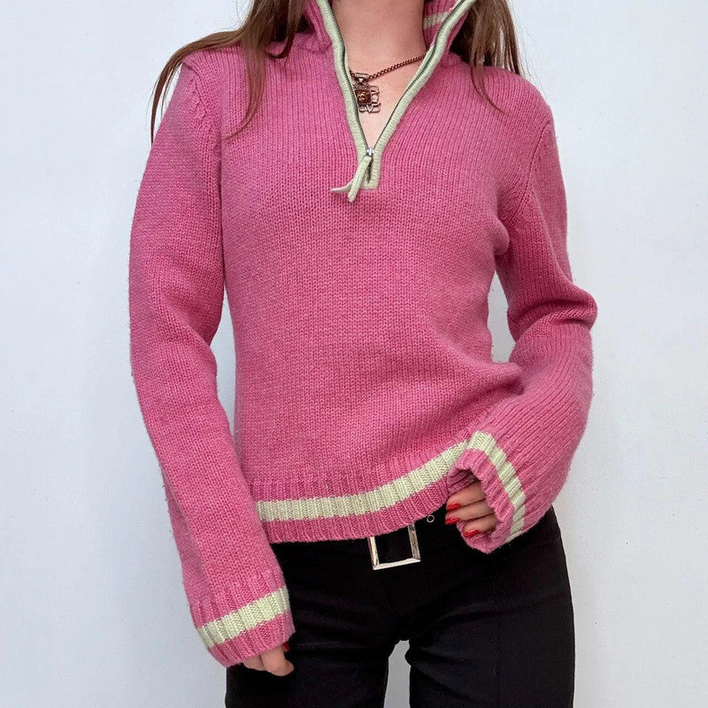 pink wool knitted preppy jumper