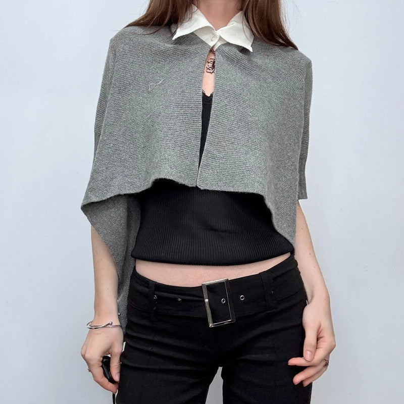grey ribbed asymmetric flared Cop Copine cardigan