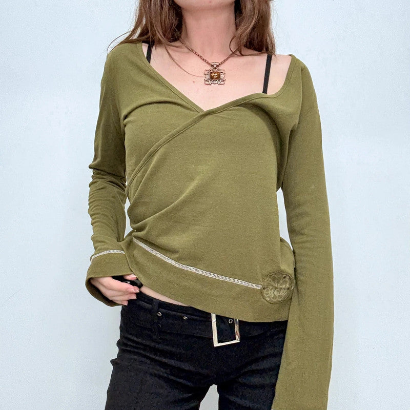 green slouchy off the shoulder t-shirt