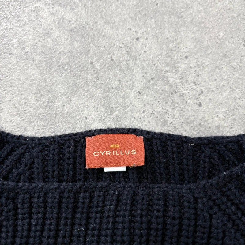 chunky navy knitted slash neck fisherman rib jumper
