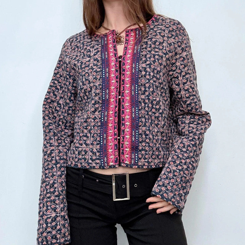 quilted floral padded cropped jacket