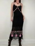 rene derhy crochet floral black summer maxi dress