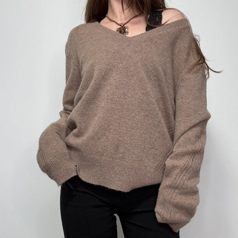brown wool slouchy knit jumper