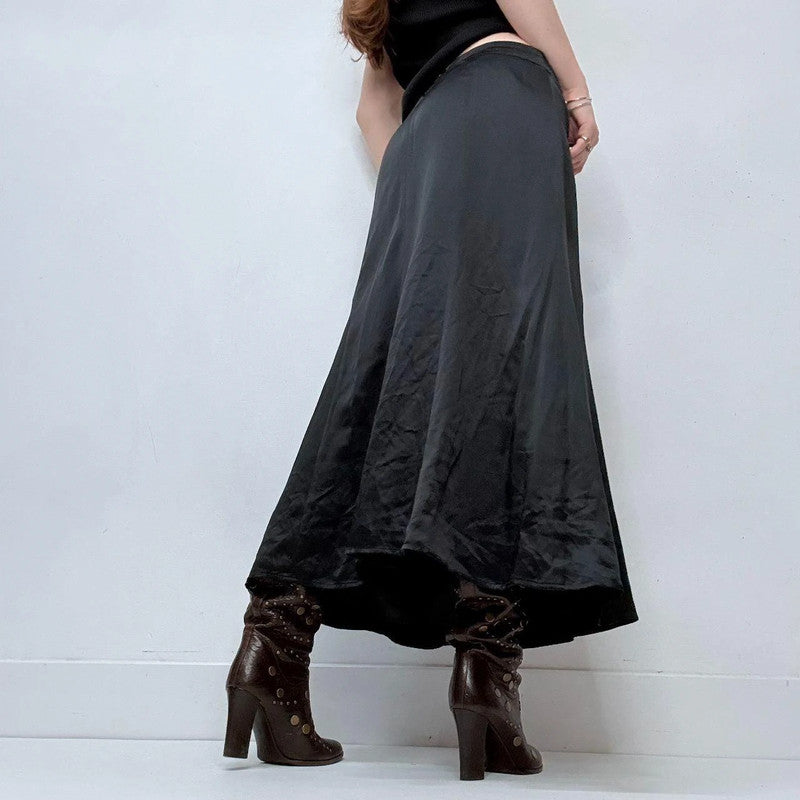 black silk flared floaty skirt