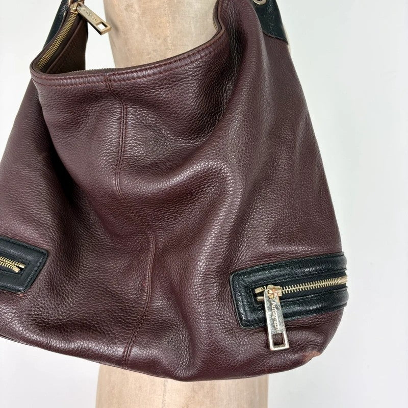 Leather slouchy zipper hobo shoulder bag